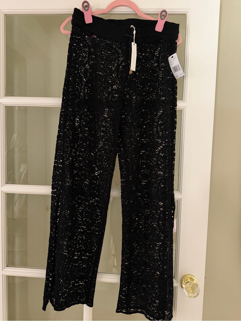 Sunshine 79 Black Crochet Wide-Leg Pants